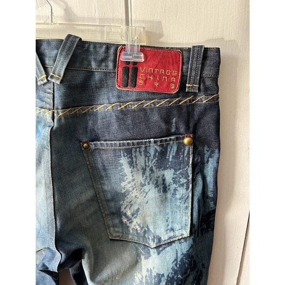 Vintage China rare factory distressed Jeans embroidered button dragon size 40 - Picture 5 of 16